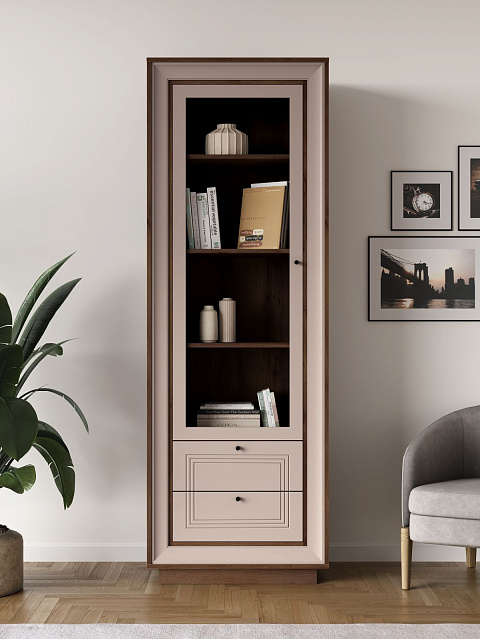 Шкаф с витриной «Прато», таксония шоколад/кофе с молоком. Фото 4