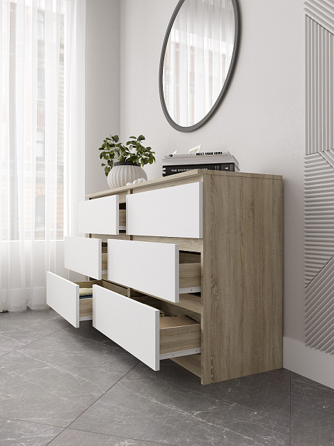 Комод Мори МК 1380.6, Сонома/Белый. Фото 3