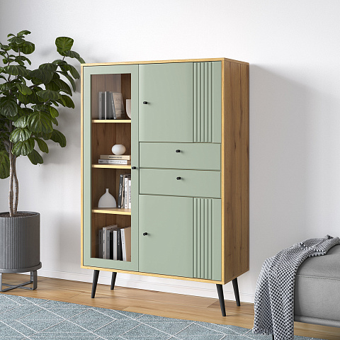 Шкаф с витриной Вега Саксония 94, серо-зеленый. Фото 7