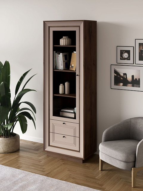 Шкаф с витриной «Прато», таксония шоколад/кофе с молоком. Фото 5