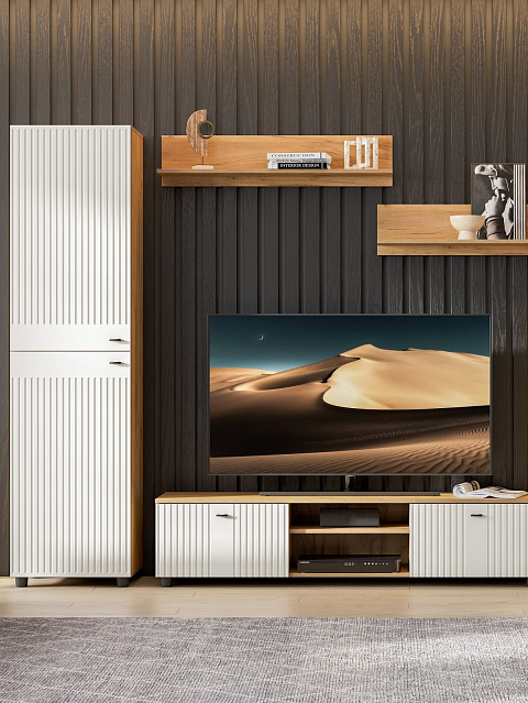 Тумба ТВ «Милан» с нишей, дуб золотой/белый матовый. Фото 3