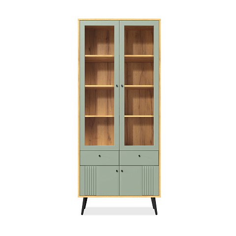 Шкаф с витриной Вега Саксония 84, серо-зеленый. Фото 2