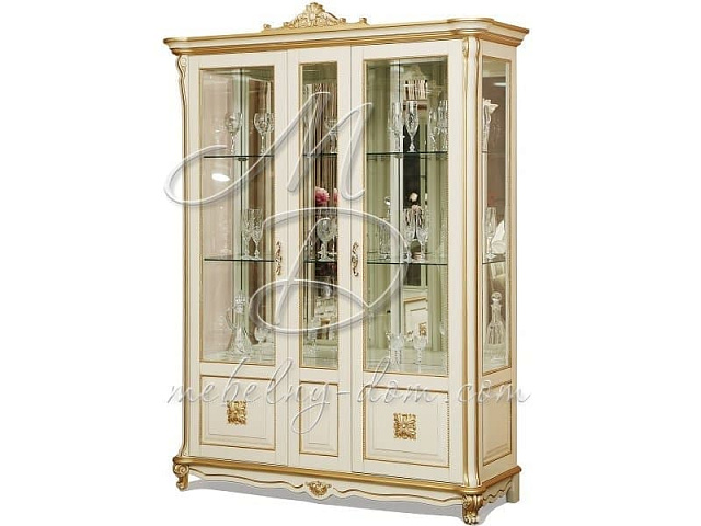 Шкаф с витриной «Алези 5 Люкс» П350.05л, слоновая кость. Фото 1