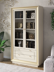 Шкаф с витриной «Прато» 2дв, зефир/миндаль от магазина Мебельный дом