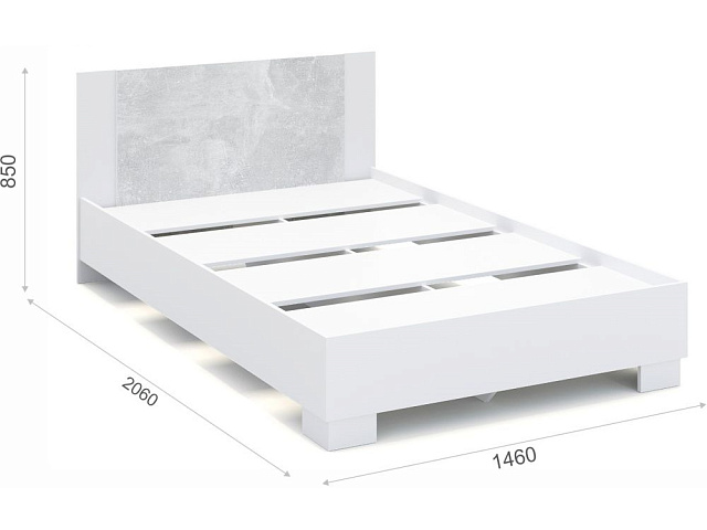 Кровать «Аврора» 140*200 (основание ЛДСП), Белый/ателье светлый. Фото 2