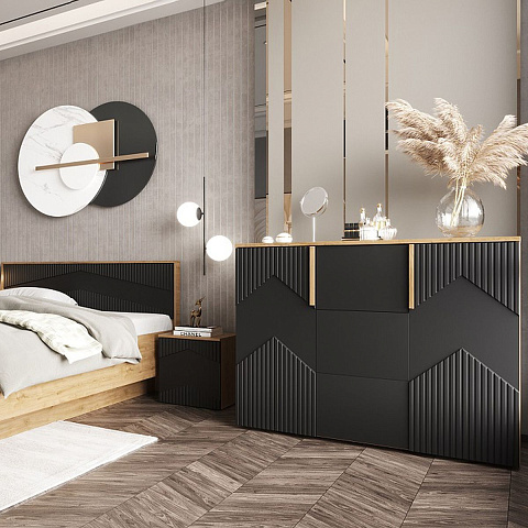 Кровать «Оливия» 160x200 КМК 0971.7, дуб наварра/шагрень черная. Фото 4