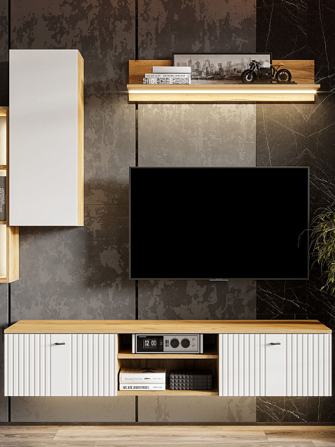 Шкаф навесной «Милан», дуб золотой/белый матовый. Фото 7