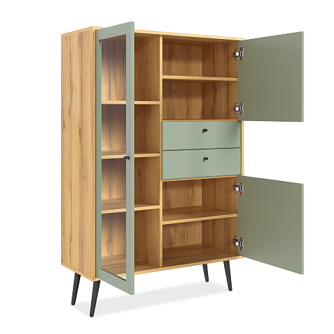Шкаф с витриной Вега Саксония 94, серо-зеленый. Фото 3