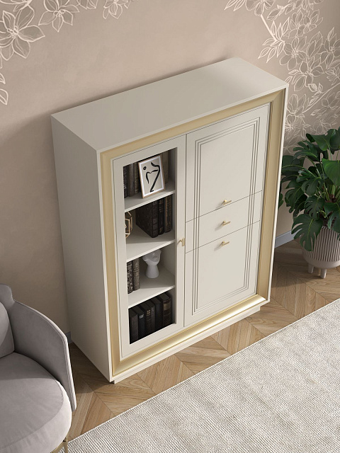 Шкаф с витриной «Прато» низкий, зефир/миндаль. Фото 6