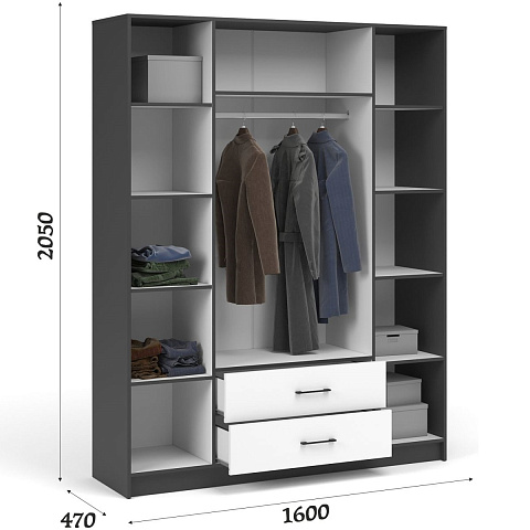 Шкаф «Чикаго» 4д2ящ (с зеркалами) MAX Антрацит/Белый. Фото 2